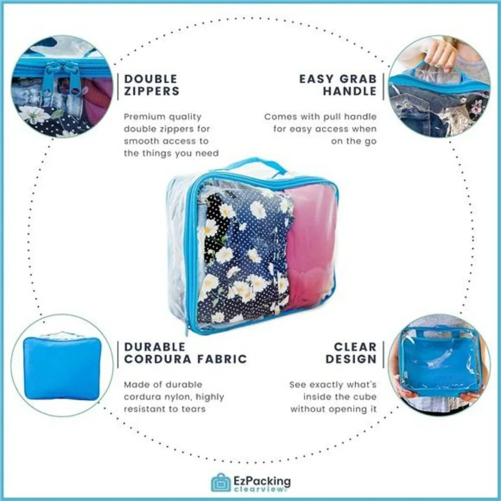 Clear medium packing cube transparent travel storage organizer for suitcase carr